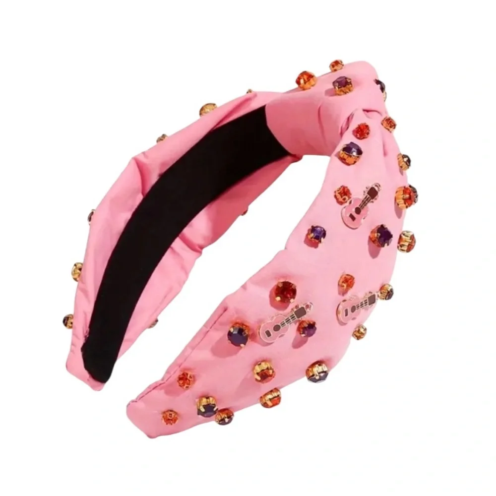 Pink Guitar RhinestoneEmbellished Headband